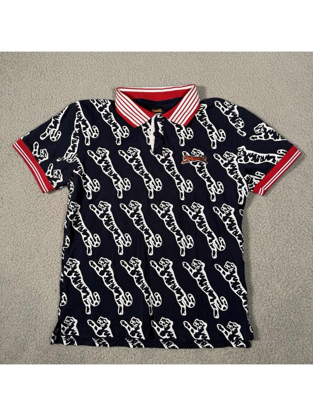 Le Tigre Polo Shirt Blue All Over Print Tiger Logo AOP Adult M Cotton Pique